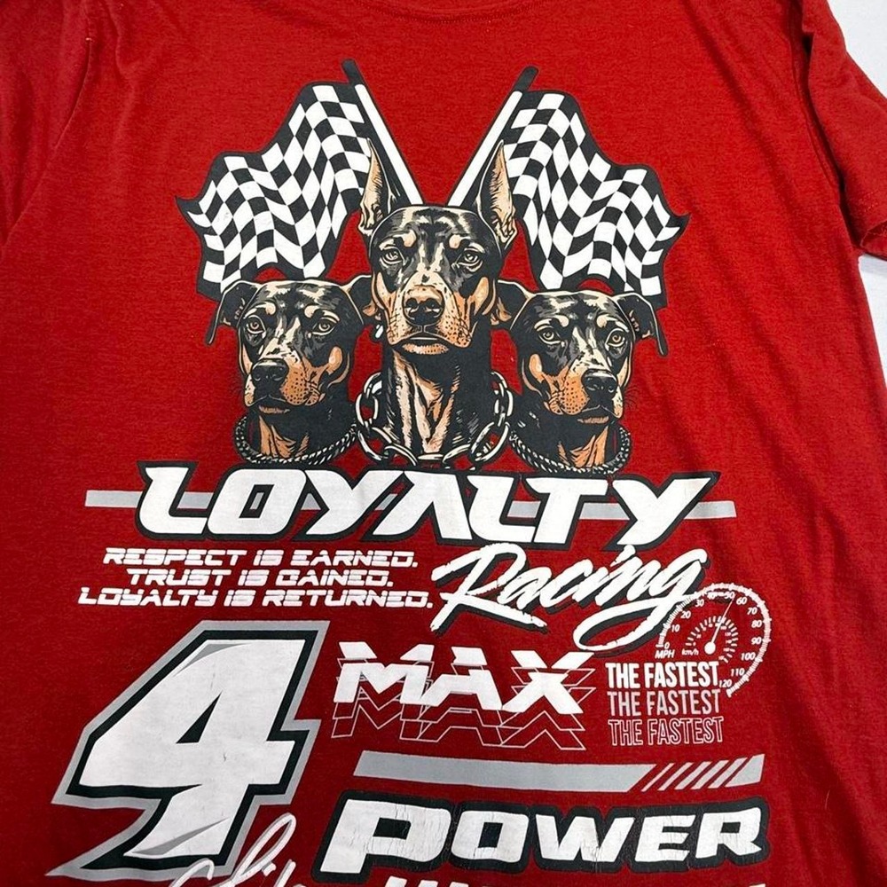 GSTR Racing Graphic Tee Large Red Doberman Loyalty Racing Streetwear Biker Moto